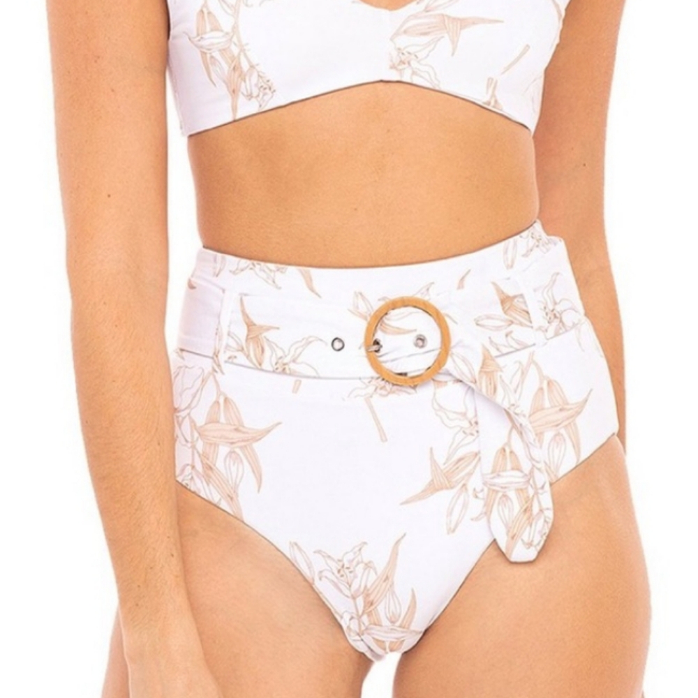 Revel Rey Quinn White Lilly Bikini Bottom, XS